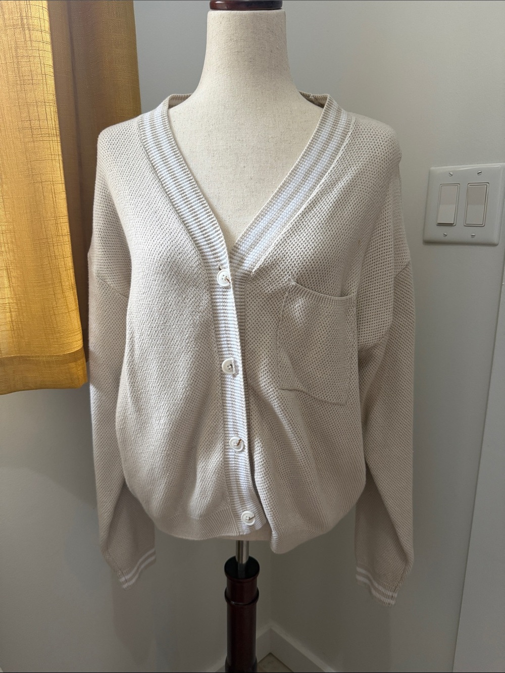 Yogalicious Light Cream Button-Front V-Neck Cardigan
